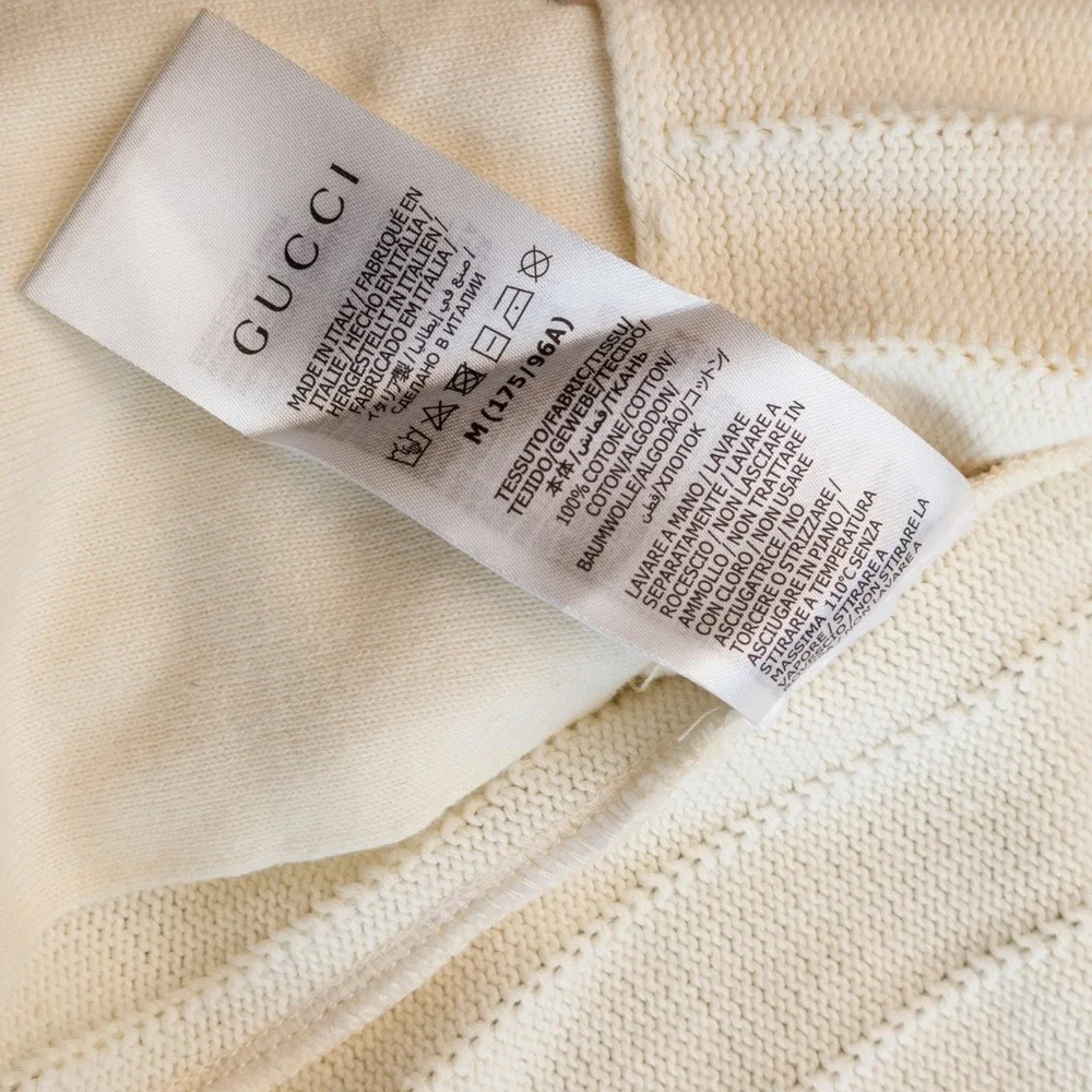 Authentic Gucci Cardigan‎ Sweater White Web Stripe GG Logo Cotton Knit Size S